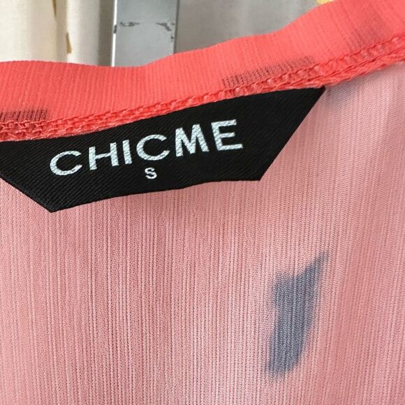 Chicme Sheer Orange Tie Dye Waterfall Sleeve Bohemian V Neck Button Down Blouse - Picture 5 of 7